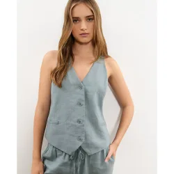 Top tipo chaleco de mujer de lino