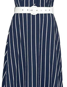 Rockabilly Kleid knielang - Stripe Wide Collar Midi Flare Dress - XS bis 4XL - für Damen - Größe S - blau/weiß - Frauen - female - Voodoo vixen - FashionsVida