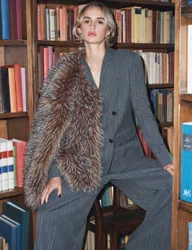 Pinstripe Double Breasted Blazer with Wool Grey Mix female