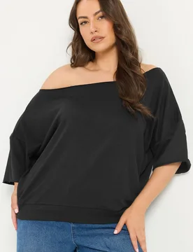 Women's Off Shoulder Sweatshirt in Black Size: 14 - Black - Size: 14 - Yours - FashionsVida