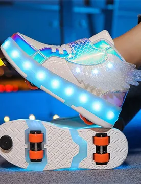 Zapatos con ruedas con frenos, alas de cisne brillantes, opción de color rosa/blanco/negro, 4 ruedas con luz, patines de ruedas de uso dual de moda d - Shein - FashionsVida