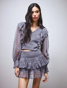 Blusa de mujer con volantes y gomas - Green Coast - FashionsVida