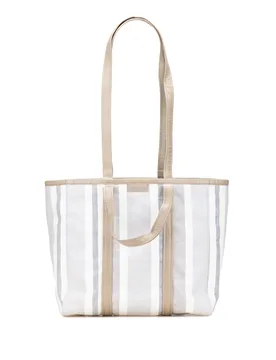 Womens Striped Canvas Tote - White Leather - One Size - Balenciaga - FashionsVida