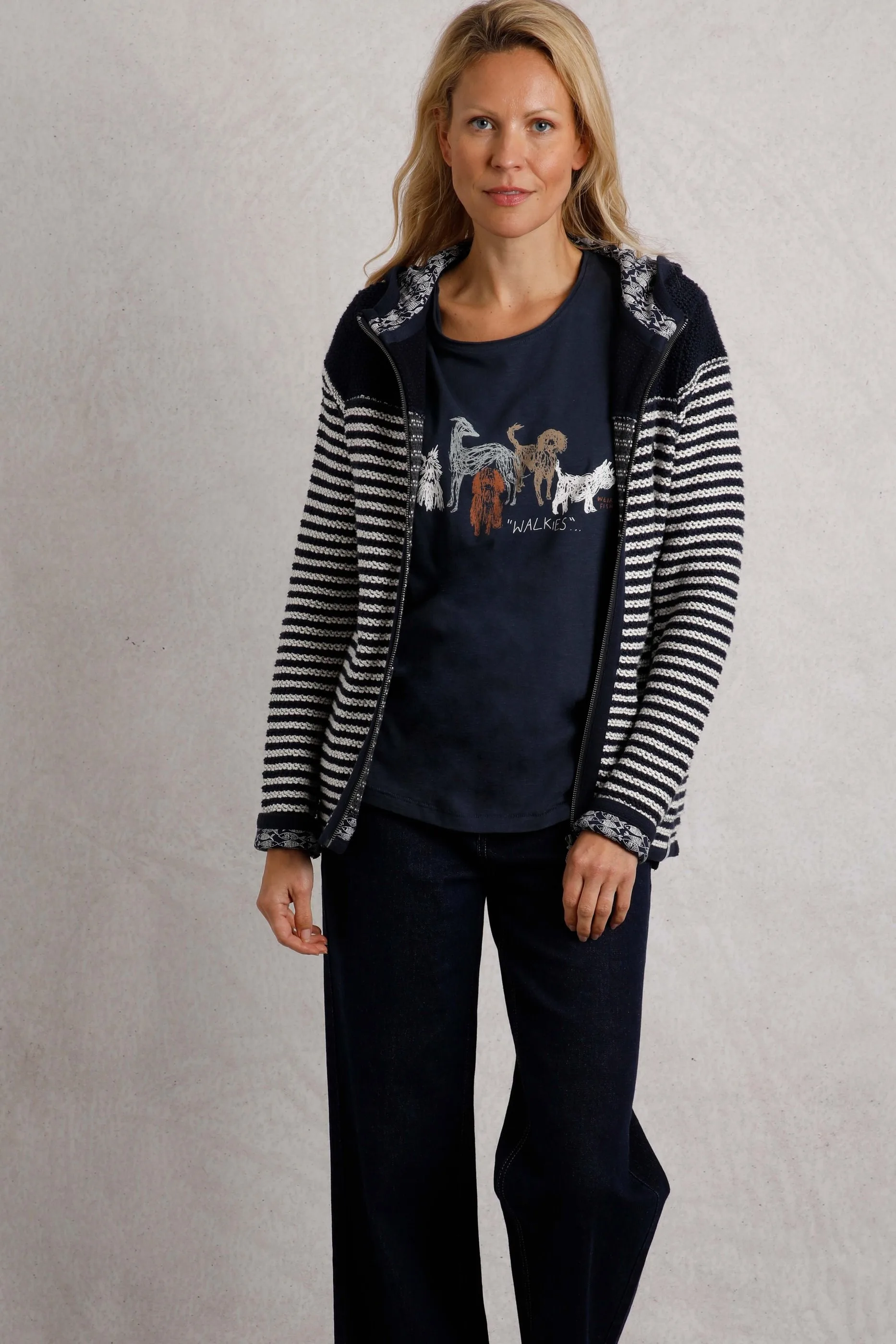 Bianca Womens Full Zip Stripe Hooded Macaroni - - Size: 16 - Weird Fish - FashionsVida
