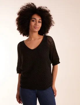 Crochet V Neck Top - ONE / BLACK - female - Blue Vanilla - FashionsVida