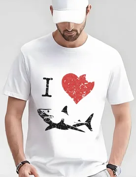 I Love Sharks T Shirt Shark Bite Shirt Vintage Graphic Tee for men 100% cotton printed clothes All size Tops S-6XL - Aliexpress - FashionsVida