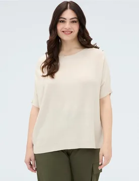 Jersey de mujer mezcla viscosa cuello barco ajuste boxy mangas cortas tipo kimono - Fiorella Rubino - FashionsVida