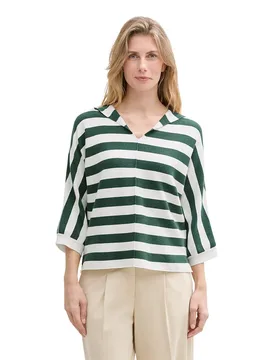 Felpa Con Cappuccio Knit Striped Green Melange Block Stripe M - Tom tailor - FashionsVida