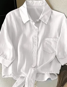 Nueva camisa casual y retro para mujer con cuello, manga corta, lazo y protección solar XL - Shein - FashionsVida