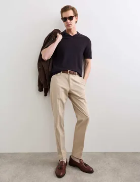 Merino Wool with Silk Knitted Polo Shirt Navy male - Jaeger - FashionsVida