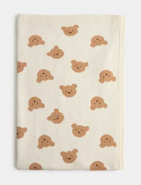 Pure Cotton AOP Bear Shawl Cream Mix unisex - M&S - FashionsVida