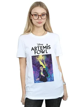 Women's Artemis Fowl Book Cover Cotton Boyfriend T-Shirt in White Size: 2XL - White - Size: 2XL - Disney - FashionsVida