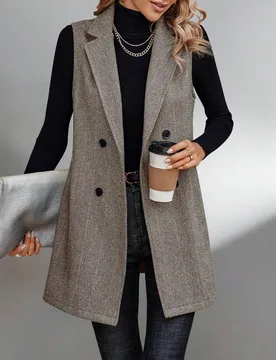 Blazer chaleco espina de pescado de cuello con solapa de doble botonadura L - Shein - FashionsVida