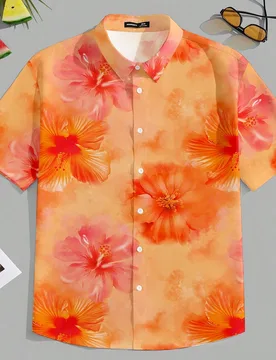 Camisa de verano casual con estampado floral tropical para hombre, camisa de luau de verano, camisa con flores, vacaciones XXL - Shein - FashionsVida