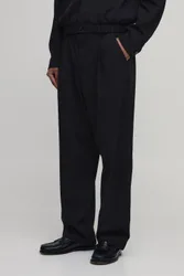 Mens Tailored Wide Leg Pleat Front Co-Ord Trousers - Black