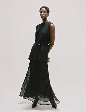 Vestido crepe falda plisada - Sfera - FashionsVida