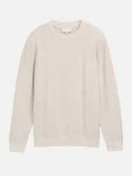 Gemusterter Pullover mit Rundhalsausschnitt 37142-white beige zig zag structure XXL