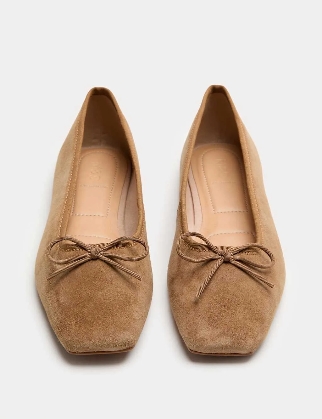 Suede Flat Square Toe Ballet Pumps Camel female - M&S - FashionsVida