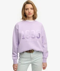 Superdry Damen Baumwolle Satin-Applikation Varsity Sweatshirt, Helllila, Größe: 34
