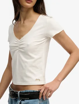 Superdry Damen Athletic Essentials Kurzarmshirt mit Raffung White - Größe: 38 - 29.99 - FashionsVida