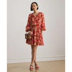 Vestido corto de manga larga con estampado