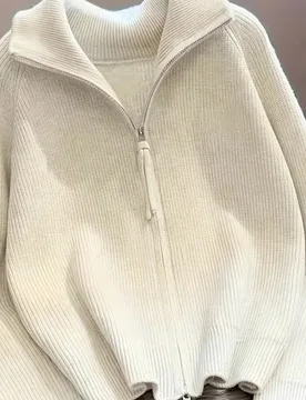 Cárdigan con cremallera para mujer, suéter de punto acanalado holgado estilo de Oriente Medio, chaqueta casual suave de manga larga, adecuada para f - Shein - FashionsVida