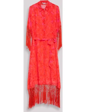 Vestido midi camisero con flecos y cinturón - Niza - FashionsVida