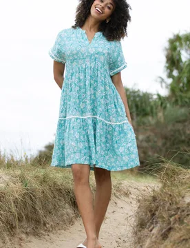 Women's Chilfrome Muslin Dress Ocean Bloom in Blue Size: Large - Blue - Size: L - Kite - FashionsVida