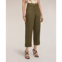 Pantalones de mujer mezcla de lino cierre frontal con corchete y cremallera