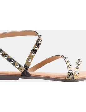 Sandalias de tiras de mujer de piel con estampado de serpiente y detalle de tachas - Gioseppo - FashionsVida