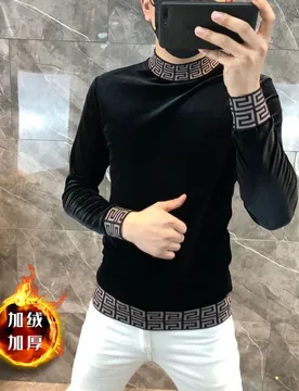 Men's Printing Patchwork Fleece Slim T Shirt Tops Long Sleeve Solid Color All-match Bottoming Shirt Fashion Trend Men Clothing - Aliexpress - FashionsVida