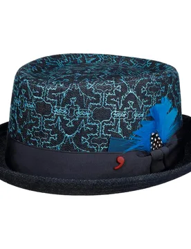 Damiano Pork Pie Cotton Hat by Alfonso D'Este - denim - Size: S (54-55 cm) - Alfonso D´Este - FashionsVida