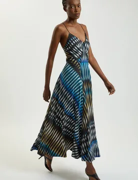 Women's Petite Stripe Strappy Woven Midi Dress in Navy Size: 12 - Navy - Size: 12 - Karen millen - FashionsVida