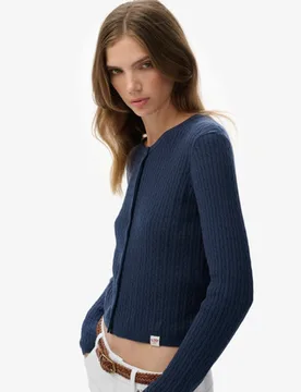 Superdry Damen Micro-zopfstrickjacke Navy - Größe: 42 - 54.99 - FashionsVida