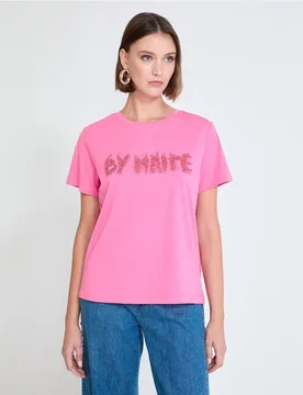 Camiseta de mujer con mensaje frontal de strass - Lola Casademunt - FashionsVida