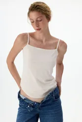 Womens Women’s Cotton-Elastane Square-Neck Cami - Cream - Size X-Large
