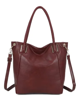 Women's Medio PU Leather Shoulder Tote Bag in Burgundy - Burgundy - Size: One Size - Fontanella Fashion - FashionsVida