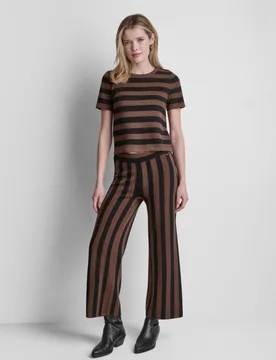 Pantalon recto de punto de mujer con estampado de rayas - DKNY Jeans - FashionsVida