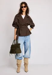 Kurzer, fließender Trenchcoat mit Gürtel Braun XS