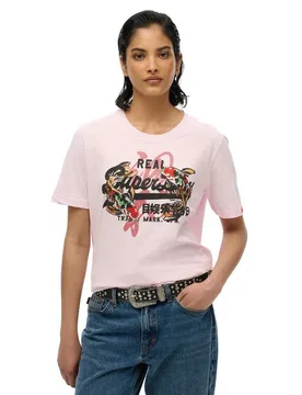 Maglietta A Maniche Corte Vl Tokyo Relaxed Rose Pink Slub XS - Superdry - FashionsVida