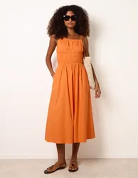 Ruched Binding Strappy Midi Dress - M / ORANGE - female