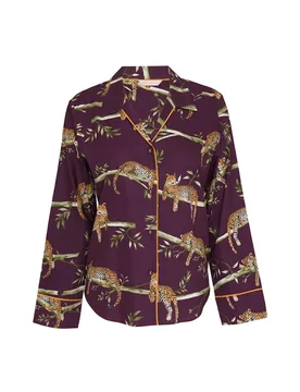 Cotton Modal Leopard Print Pyjama Top Plum female - Cyberjammies - FashionsVida