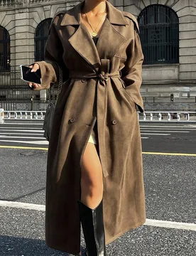 Chaqueta larga y casual de mujer de ante sintético con forro de felpa, chaqueta de cuero de otoño para mujer L - Shein - FashionsVida