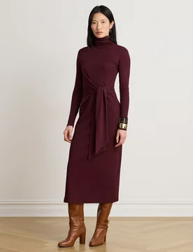 Vestido midi anudado con cuello vuelto disponible en tallas grandes - Lauren Ralph Lauren - FashionsVida