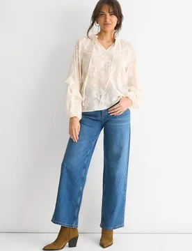 Women's Cream Jacquard Floral Long Sleeve Blouse Size: 10 - Cream - Size: 10 - Gini London - FashionsVida