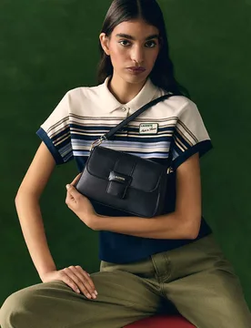 Faux Leather Flap Shoulder Bag Black female - Lacoste - FashionsVida