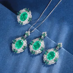 European and American style fashion jewelry set: emerald pendant necklace, earrings, and ring three-piece set