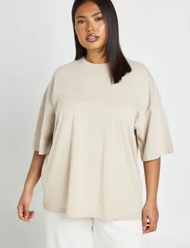 Womens Plus Basic Oversized T Shirt - Beige - Size 20 Uk - Boohoo - FashionsVida