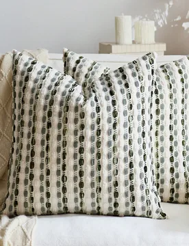 Pieza/2 piezas Funda de almohada a rayas gruesas 3D en verde oliva + azul pizarra + blanco (Inserto no incluido), funda de cojín de chenilla estilo b - Shein - FashionsVida