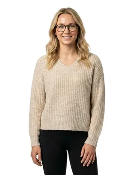 Pull à Col En V Lampe Super Light Natural Melan XS - Vila - FashionsVida